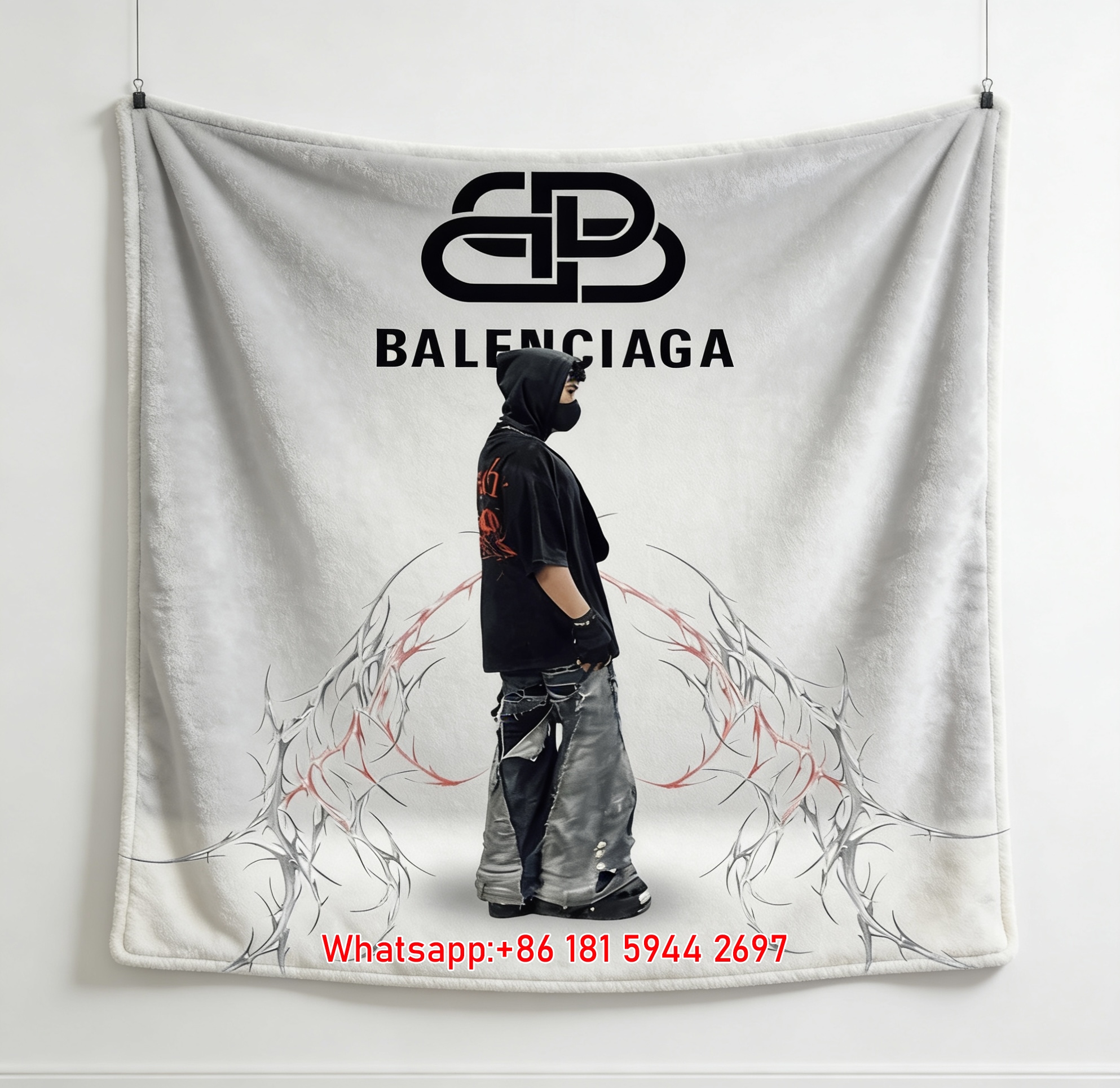 Balenciaga Thorn Wing Flannel Throw Blanket for Sofa and Wall Decor BA487